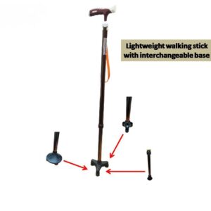 GZ Smart Lightweight Aluminum Walking Stick with 4 Interchangeable Bases
