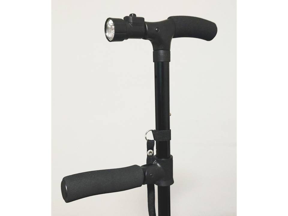 Twin Grip Cane Foldable Light Weight Aluminium Walking Stick With Double Handles LED Light - Image 4