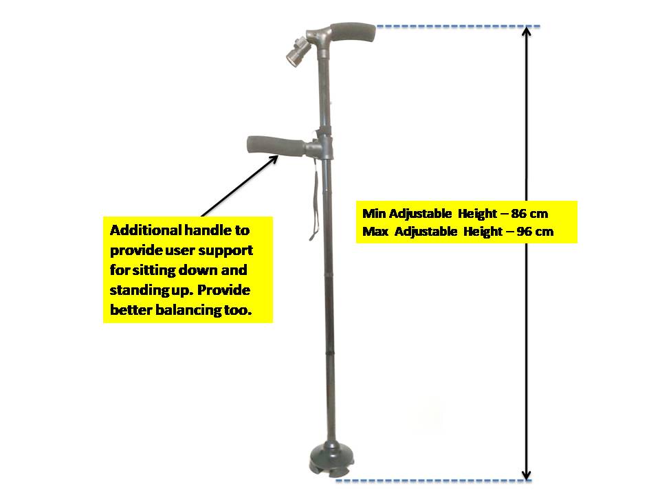 Twin Grip Cane Foldable Light Weight Aluminium Walking Stick With Double Handles LED Light - Image 2