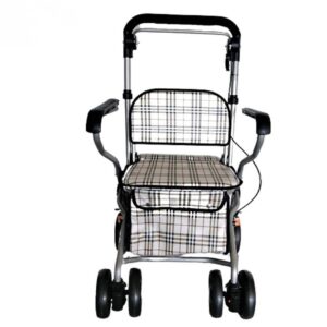 Compact Foldable Lightweight Rollator Walker Shopping Cart Trolley With Seat For Elderly To Improve Mobility