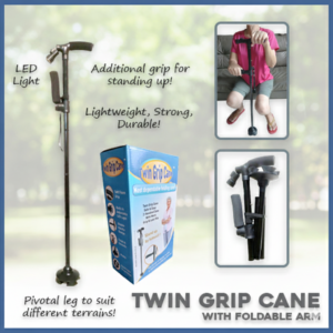 Twin Grip Cane Foldable Light Weight Aluminium Walking Stick With Double Handles LED Light